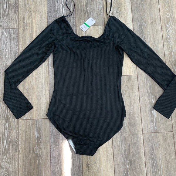 Material Girl Cutout Rib-Knit Black Bodysuit L NWT - Picture 3 of 3